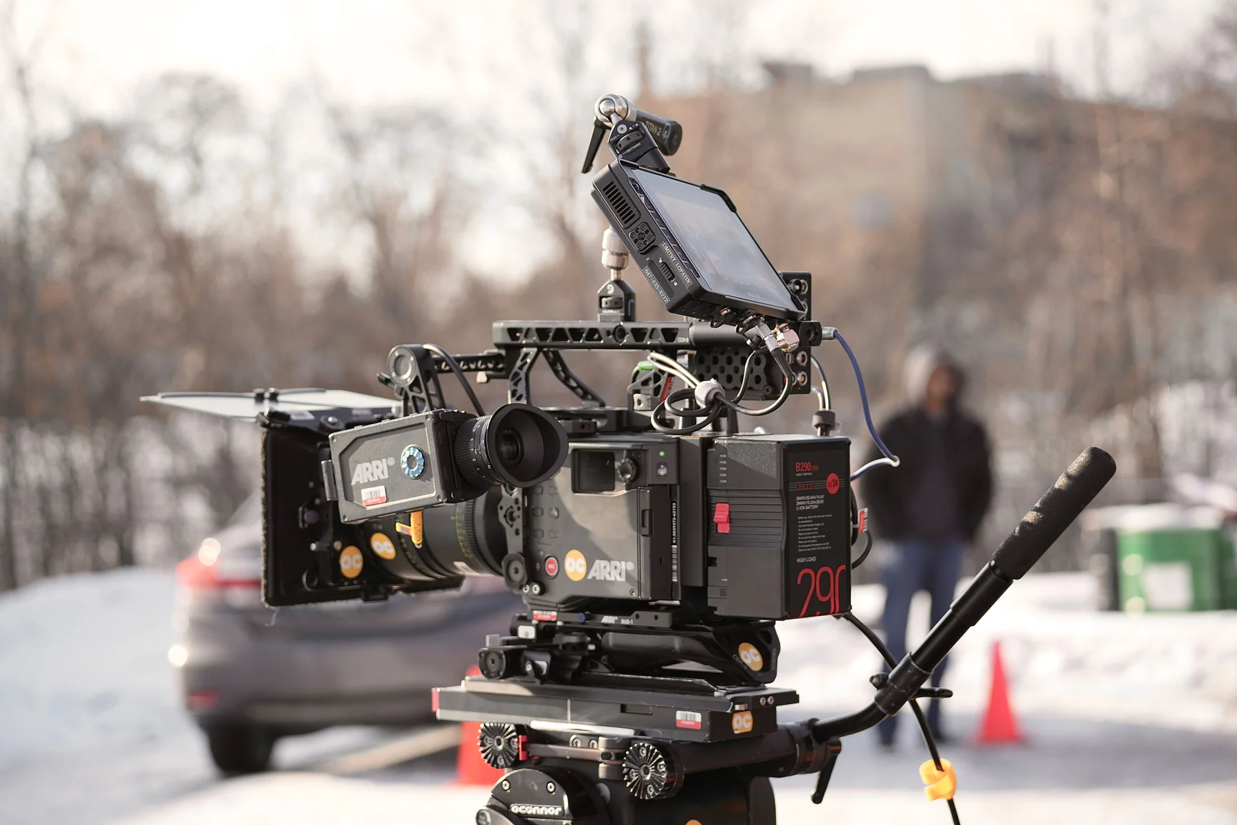 Cinema camera and monitor prepared for an exterior shoot on The Missing Dates.